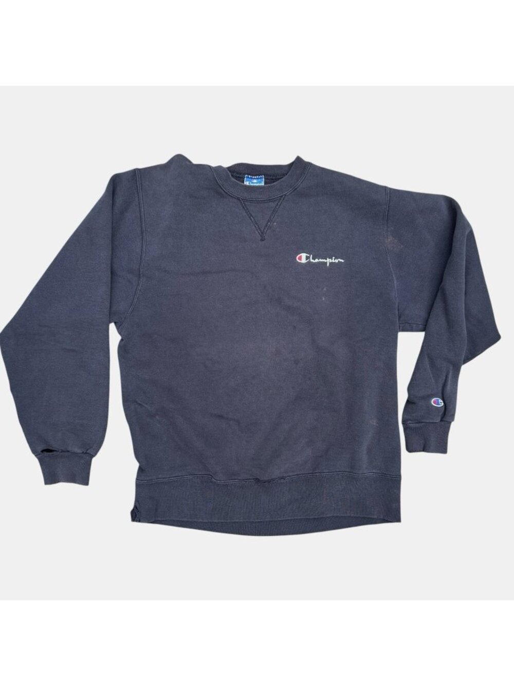 Vtg Champion USA Script Logo Sweatshirt Large Blue Tag Embroidered Logo Made USA